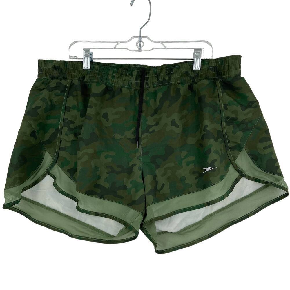 Crane Running Shorts Womens XL Green Camouflage Brief Lined Pull On Drawstring